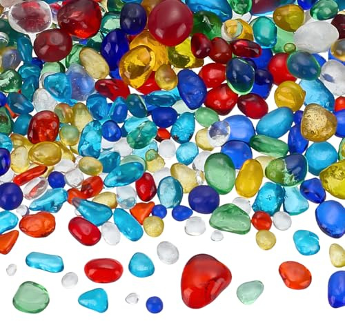 AHANDMAKER 400g Rainbow Glass Stones Irregular Glass Pebbles Gemstones Bulk Artificial Crystal Stones for Handmade Artwork Beaching Wedding DIY Decoration Aquarium Turtle Tank Vase Filler