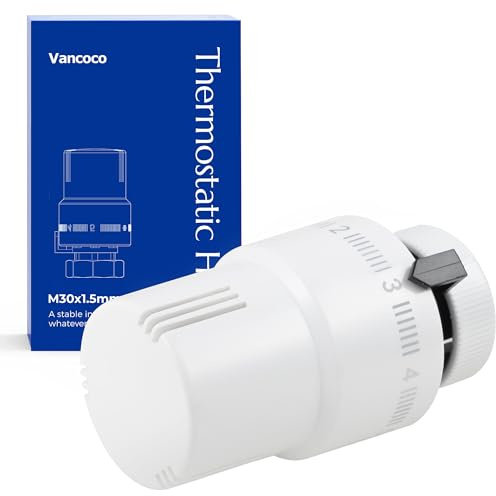 VANCOCO Thermostatkopf Heizkörperventil M30×1,5 mm, Vollweiß, Flüssig-Fühler, Frostschutzstellung