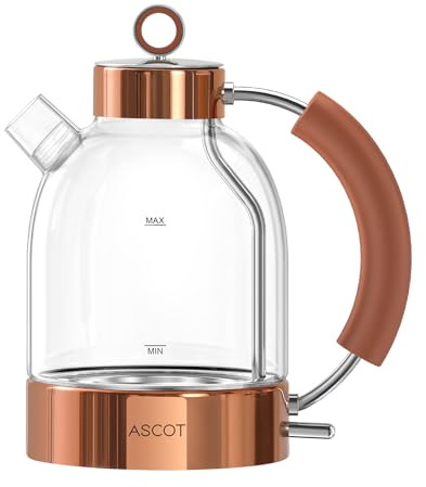 ASCOT Electric Kettle, Glass Electric Tea Kettle, Gift for Man/Women/Family, 1.5L Glass Tea Heater & Hot Water Boiler, BPA-Free, Auto Shut-Off and Boil-Dry Protection (Rose Gold)