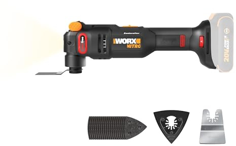 Worx Nitro 20V Cordless Oscillating Multi Tool with 5° Oscillation Angle, VibraFree Technology, Slim-body Design, Tool Only, 23 Pieces Accessories with Carrying Bag, WX698L.9
