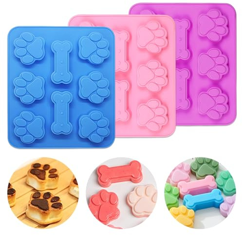 3 Stück Hundeeis Form,17.5cm×15.5cm Silikonformen für Hundepfoten und Knochen,Backform für Hundeleckerlies,Silikonform Hundeeis für Hundeleckerlis,Kekse,Puddings,Süßigkeiten,Schokolade und Eis
