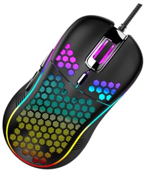 HOMSFOU Souris de Jeu USB Filaire Nid D’Abeille pour Ordinateur Portable, Design Moderne Noir, Éclairage RGB Multicolore, Clic Précis et Solide, Accessoire Gaming pour Gamers