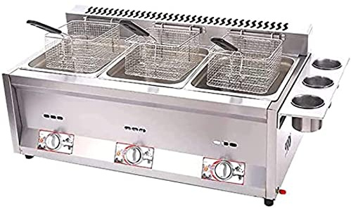 Commercial deep fryer Countertop Gas With 3 Fried Baskets | 24L Large Capacity Stainless Steel Fat Chip For Restaurant Café | Standing Temperature Control | Fat