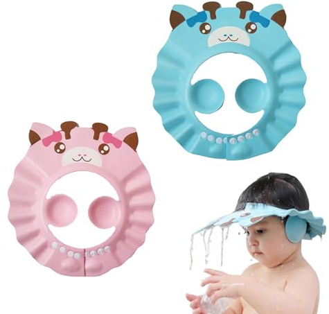 Noaxylic 2 stycken duschmössa för barn, babybadmössa, justerbar för babyduschmössa, babybad visir, vattentätt visir, skyddar ögon och öron för babybarn