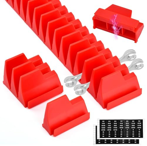 Wrench Organizer for 48 Wrenches, Spanner Organiser Improving Efficiency Magnetic Wrench Holder, Wall-Mounted Spanner Holder Tool Organizer for Tool Box Drawer Storage (Red)