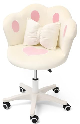 IRON JF Schminktisch Stuhl aus Samt mit Rollen，Bürostuhl Ergonomisch,Höhenverstellbarer Drehstuhl für Schlafzimmer/Homeoffice(Weiß)