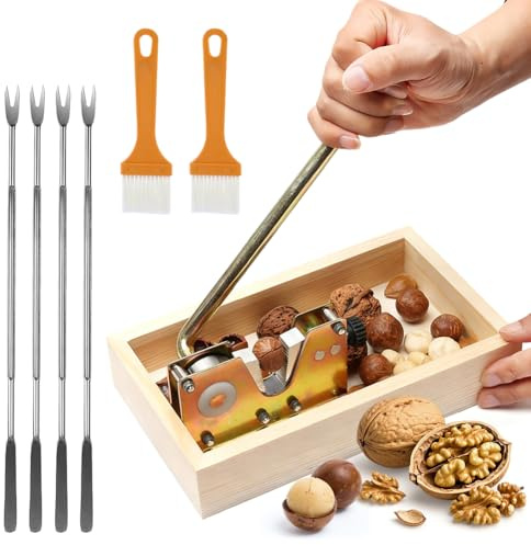 Casse-noisette, collecteur de noisettes et casse-noisettes avec fonction levier, taille réglable pour noix, noisettes, amandes, noix de pécan et châtaignes, avec 3 fourchettes à noix et brosses