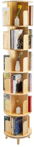 TONFEION 360° Drehbares Bücherregal aus Holz, Standregal mit 6 Ebenen, Multifunktionales Bücherregal Aufbewahrungsregal, Lagerregal Büroregal Dekoregal Bodenstehendes, für Schlafzimmer Wohnzimmer