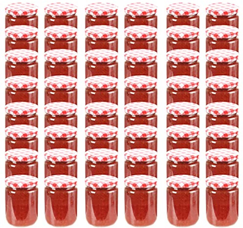 Genérico Tarros de Mermelada de Vidrio Tapa Blanca y roja 48 uds 230 ml,Casa y jardín,Cocina y Comedor,Recipiente para Comida,Tarros de miel-50798