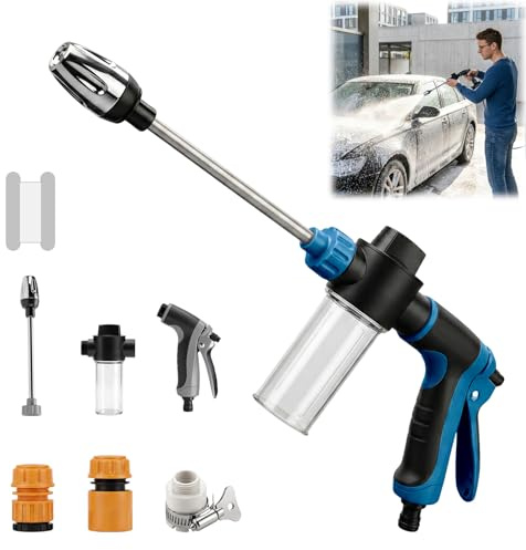 Nikou Pistola ad Alta Pressione, Lancia Idropulitrice Pistola ad Acqua per Lavaggio Auto, Pisto-la Irrigazione per Tubo Giardino con 3 Connettori, Strumento di Pulizia per Terrazza (Blu)