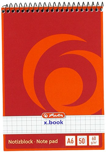 herlitz Notizblock A6 kariert, 50 Blatt, Spiralbindung oben, Rot, kleiner Schreibblock für Schule, Büro & unterwegs