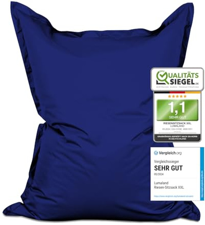 Lumaland Riesen-Sitzsack XXL 140x180 cm | Wasserfestes Indoor & Outdoor Liegekissen mit über 3 Mio. anpassungsfähigen EPS-Perlen | Bean Bag mit waschbarem Bezug [Navyblau]