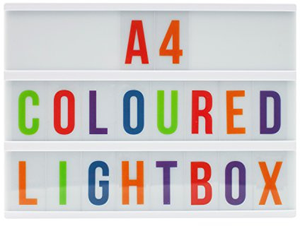 Locomocean LTBOX-W A4 Lightbox (weiße Box, farbige Buchstaben), USB-Stromversorgung und Batterien, Kinolicht