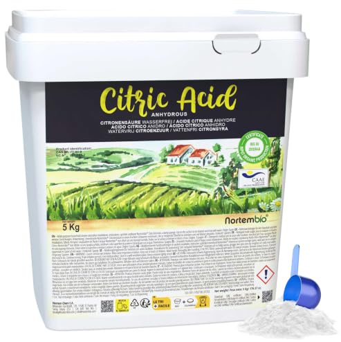 Nortembio Acido Citrico 5kg – Acido Citrico Anidro Concentrato 100 % Puro Certificato – Pulizia Domestica Multiuso – Senza OGM – E-Book Incluso