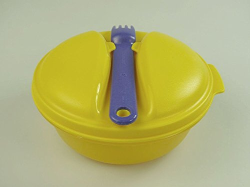 Tupperware To Go Snack & Go 600ml Behälter + Gabel - Gelb/Lila - 17,1cm x 7,9cm - Tragbar, Langlebig - Lebensmittelbehälter