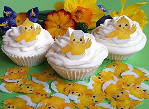 Anglesit 24 x Pre-cut Cute Easter Chick Edible Wafer/Rice Paper Cupcake Toppers Cake Decorations Birthday Party Baby Chicken Chicks