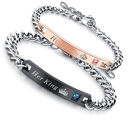 Flongo par armband ett par armband av rostfritt stål med zirkonia textgravyr kärlekssvantar roséguld svart partnerarmband kärlekssmycken presenter till alla hjärtans dag födelsedagar årsdagar, 16