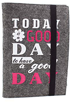 Luxflair Edles Filz Notizbuch in dunkelgrau, Flock-Aufdruck Today is a good day to have a good day, A5 kariert 50 Seiten Notizblock, edler Einband oder Umschlag als Hefteinband oder Hülle geeignet