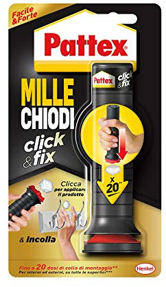 Pattex Millechiodi Click&Fix, adesivo universale istantaneo con facile applicatore predosato, clicca e incolla con l' adesivo extra forte facile da usare, 1x 20 dosi