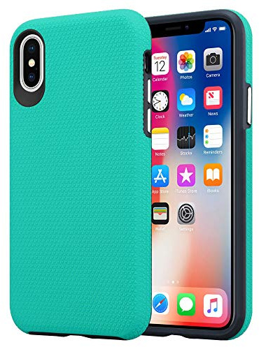 cadorabo Coque pour Apple iPhone X/XS en Turquoise LIS - Outdoor Housse Protection en Design Triangle avec Poignée Antidérapante en Silicone TPU et Plastique - Hard Back Case Hybrid Cover Bumper