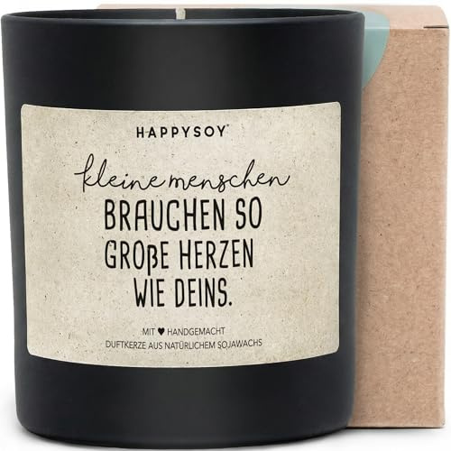 Kleine Menschen brauchen so große Herzen wie deins - Duftkerze mit Spruch als Geschenk für Erzieherin, Mama, Tagesmutter, liebevolle Geschenkidee, Kerze im Glas, blumiger Duft