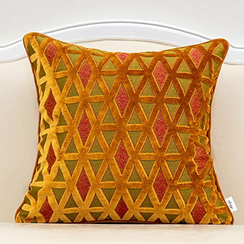 Alerfa 20 x 20 Inch Square Diamond Plaid Striped Embroidery Cut Velvet Cushion Case Luxury Modern Throw Pillow Cover Decorative Pillow for Couch Sofa Living Room Bedroom Car, Orange