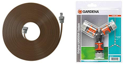 Gardena Schlauch-Regner: Feiner Sprühregner für die Bewässerung länglicher, Länge 15 m & Abzweig-Satz für 13 mm (1/2 Zoll)- und 15 mm (5/8 Zoll)-Wasserschläuche: Wasserdichter Abzweig-Verbinder