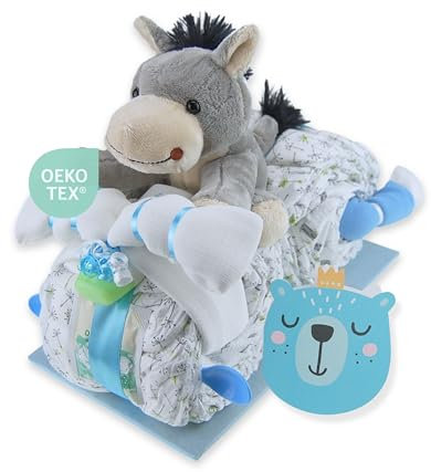 Windeltorte ® Windelmotorrad für Jungen & Mädchen - LILLYDOO Windeln | Geschenk zur Geburt | Babyparty - Babyshower | Geschenk zur Babyparty – Handgefertigte Windelgeschenke (Junge/Blau)