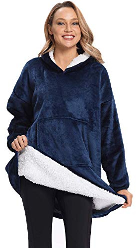 DURINM Sweat à Capuche Couverture Pull Capuchon Sherpa Unisexe Couvertures Adulte Épaisse Sweat Automne Hiver Garder au Chaud Peignoir Réversible Hoodie Plush Sweatshirt