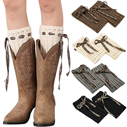 PHOGARY 4 Paare Stulpen Damen Winter Beinwärmer, Stricken Häkelarbeit Kurze Knopf Leg Warmers Mädchen Stiefel Boot Abdeckung für Winterwärmer (4 Farbens)