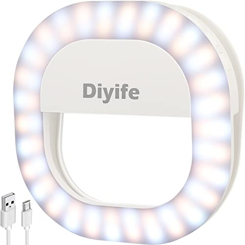 Diyife Anillo de luz Selfie, Selfie Luz Anillo 60 LED USB Recargable Selfie Light Clip en el Cualquier Teléfono con Brillo de 3 Niveles Fotografiar Transmisión en Vivo Maquillaje