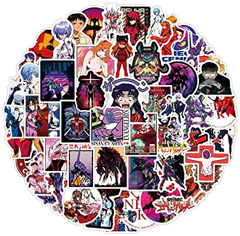 JIAORLEI 100 Pieces Evangelion Anime Cartoon Stickers for Laptop, Backpack, Car, Bicycle, Motorcycle - Vinyl, Waterproof, Crystal, Plastic, Metal, Wood, Glass, Vehicle