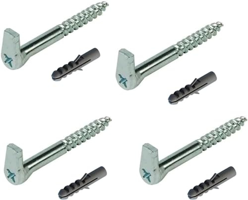 Slotted Square Hooks with Cross Slot 4 PC L Hook Screw-in Hooks Galvanised Steel Self Tapping Wood Wall Hooks Heavy Duty 65mm.