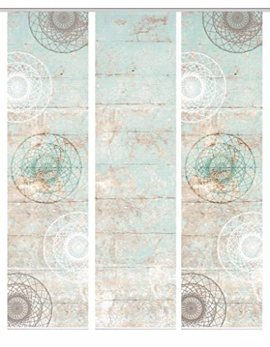 HOME in green 84089 MANDRIGA Schiebegardine aus recyceltem Polyester, Farbe:mint, Größe:245 x 60 cm, Anzahl:3er-Set (2X Motiv. 1x Uni)