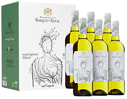 Marqués de Riscal Sauvignon Blanc 100% Organic - Vino blanco Sauvignon Blanc Denominación de Origen Rueda, Variedad 100% Sauvignon, con certificación ecológica - Caja de 6 botellas de 750 ml