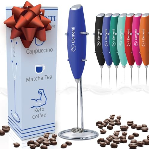 Elementi Electric Milk Frother Handheld, Matcha Whisk, Milk frother for Coffee Frother Electric Handheld Drink Mixer, Electric Mini Whisk Small Hand Mixer, Frappe Maker (Royal Blue)