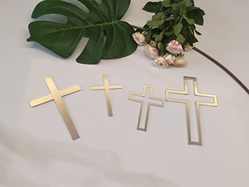 RUIXUAN 16 Stück Acryl-Kreuz-Kuchenaufsätze, Kreuz-Kuchenanhänger für Taufe, Kommunionstorte (10,2 cm, Spiegelsilber)