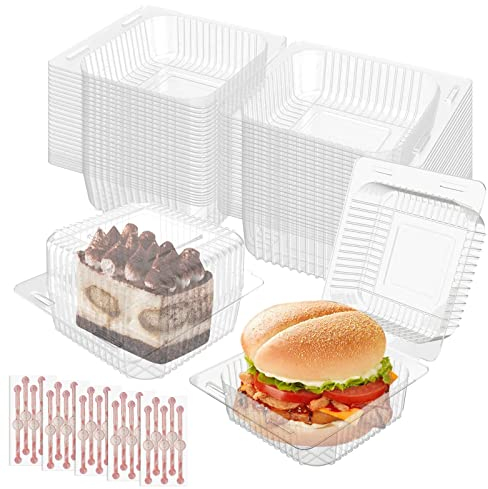 25 Pcs Cake Boxe,Single Cupcake Boxes,Reusable Clear Cake Boxes 4.3 Inch,Cupcake Boxes With 25 Stickers, Takeaway Cake Boxes for Party Birthday Wedding