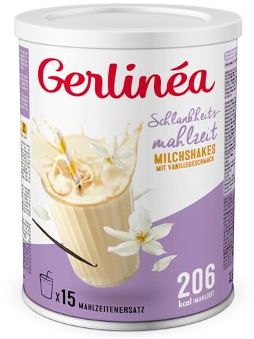 GERLINÉA – Milchshake Vanille – Proteinreicher Mahlzeitenersatz mit 13 Vitaminen & 10 Mineralstoffen – Wenig gesättigte Fette – 15 Mahlzeiten, 436 g