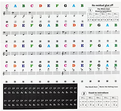 Klavier Keyboard Note Aufkleber，Klaviertasten Aufkleber für 37/49/54/61/88 Tasten Piano Keyboard Notes Stickers Transparent und Abnehmbar für Kinder und Anfänger