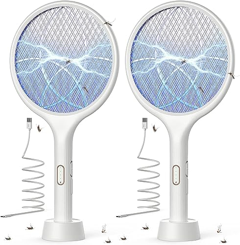 YISSVIC Raqueta Matamoscas Electrica 2PCS 4000V Mata Mosquitos Electrico 2 en 1 USB Recargable 1500mAh