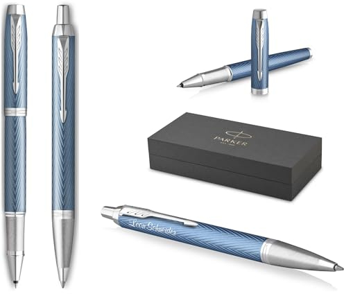 PARKER IM Premium Tintenroller und Kugelschreiber mit Gravur | Premium Stift | Geschenkbox | personalisiertes Geschenk | Jahrestag | Geburtstag (Blue Grey C.C.)