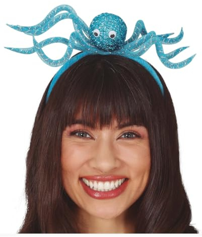 Blauer Oktopus Haarreif mit Glitzer als Kostümzubehör für Karneval
