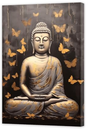 ZXHYWYM Buddha Leinwanddruck Zen Wandbild Buddha Statue Malerei Spa Meditation spirituelles Poster für Yoga Zimmer Badezimmer Dekoration mit Rahmen (A (40.00 x 60.00 cms))