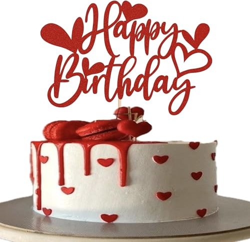 1 Stück Happy Birthday Day Tortendeko Rot Glitter Sweet Love Heart Valentinstag Kuchendekoration Happy Valentinstag Thema Geburtstag Party Kuchen Dekorationen Rot