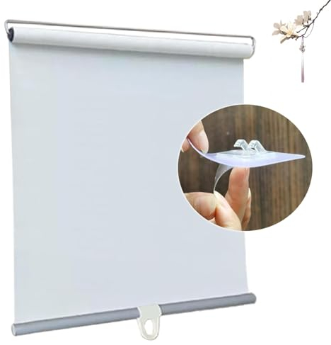 Verdunkelungsrollos Ohne Bohren,Sonnenschutzrollos 32-150cm Breit Für Fenster,Tragbare Temporäre Jalousien,Einziehbarer Balkon Vorhang,Sichtschutz Rollläden,Thermorollo,White-140 * 200cm(55 * 79in)