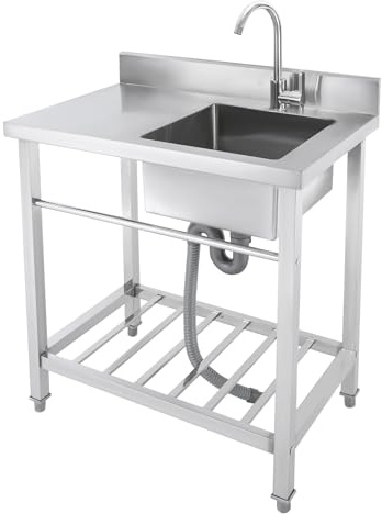 HarBin-Star Lavello da cucina mobile in acciaio inox, con rubinetto, per interni ed esterni, 80 x 55 x 84 cm