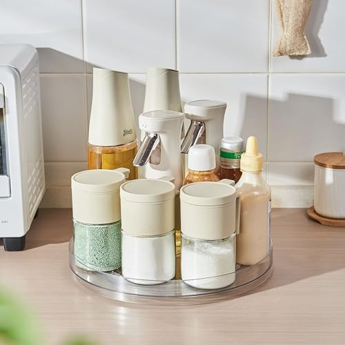 Eden & Willow Large Rotating Clear Plastic Lazy Susan Turntable, 29cm Kitchen Spice Rack Organizer, 360° Rotating Condiment Holder for Fridge & Pantry