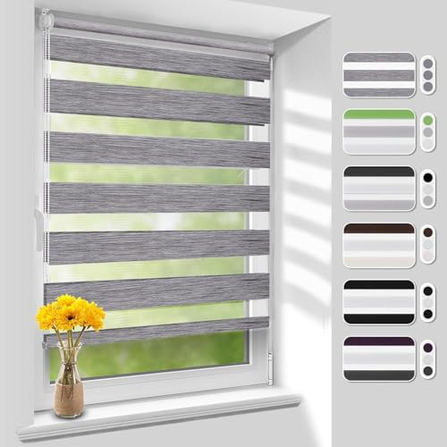 Homland Doppelrollo Klemmfix ohne Bohren B85 x H210 cm(Stoffbreite 80cm) Marmor-grau, Duo Rollo, Rollo Klemmrollos lichtdurchlässig & verdunkelnd, Verstellbar Fensterrollo Sonnenschutz
