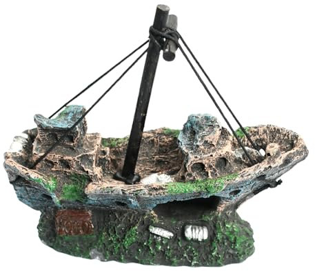 Aquarium Deko Schiff, Harz Aquarium Zubehör, Fische Deko, Garnelen Zubehör, Landschaft für Unterwasser Dekoration, Aqua Ornaments für Fische Garnelen Verstecken